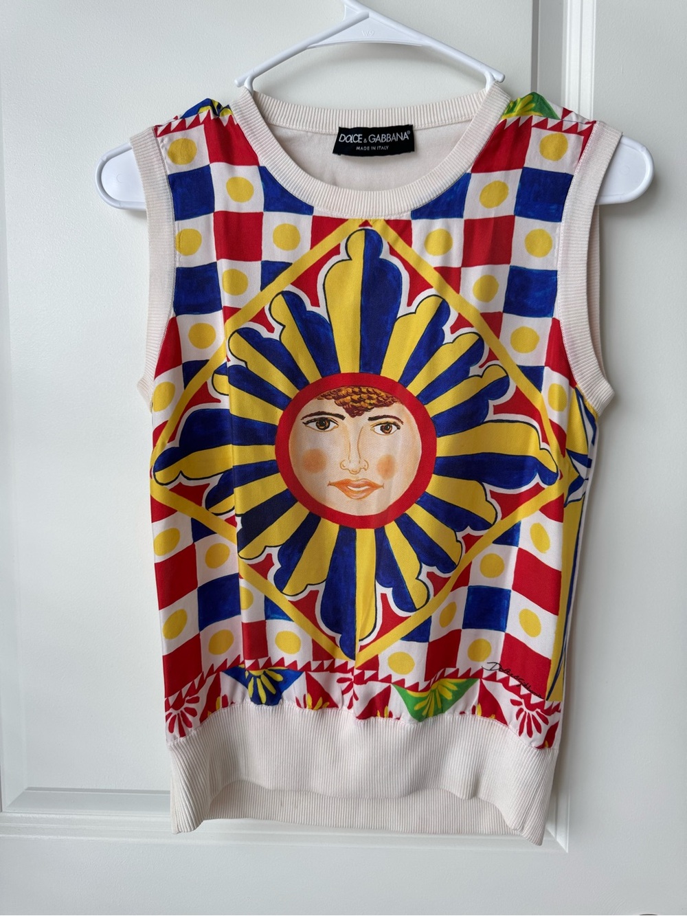 Dolce & Gabbana Carretto Print Silk Sleeveless Top – Made in Italy